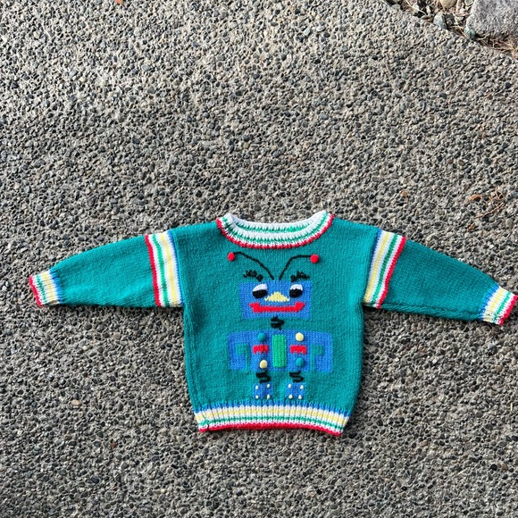 SOLD vintage handknit robot sweater , size 2T - Picture 3 of 6